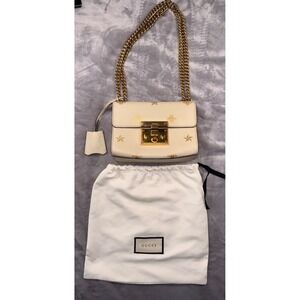 Gucci‎ Padlock Small Shoulder Bag Off White Leather Gold Bee Star Print
